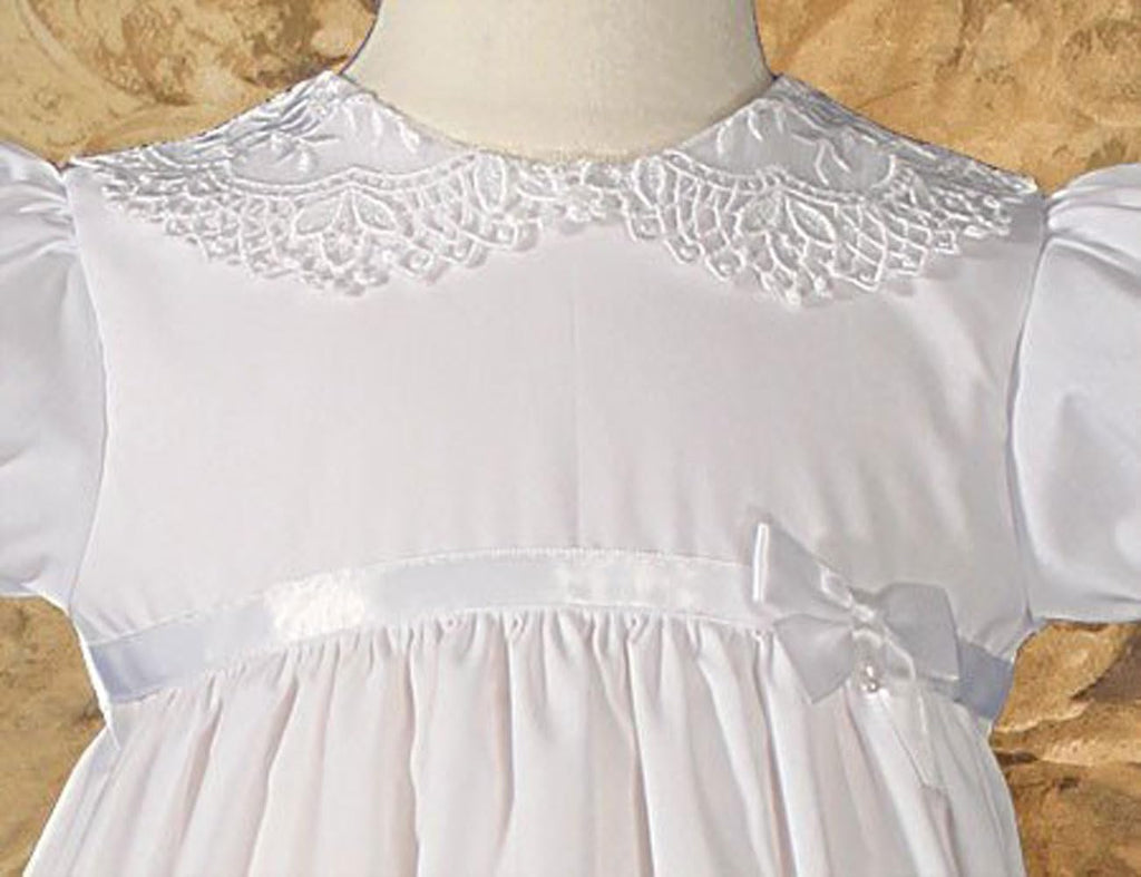 Girls Special Occasion 24" Poly Cotton Batiste Christening Baptism Gown with Lace Collar and Hem