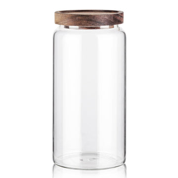 Glass Jar with Wood Lid, Airtight Kitchen Storage Canister