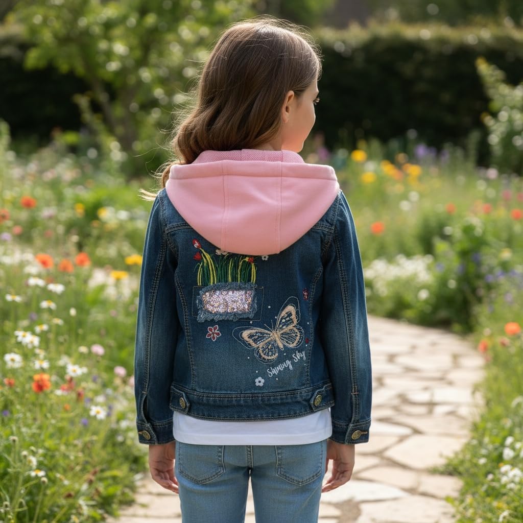 Little&Big Girls Sequin Outerwear Embroidery Denim Jacket