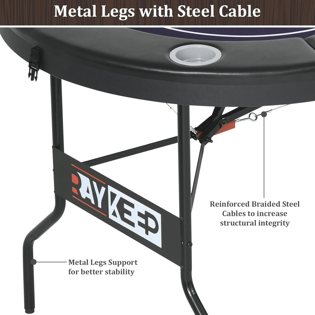 71 Inch Poker Table Foldable, 8 Player Folding Poker Tables w/Collapsible Legs, Casino Grade Felt, Padded Rails and