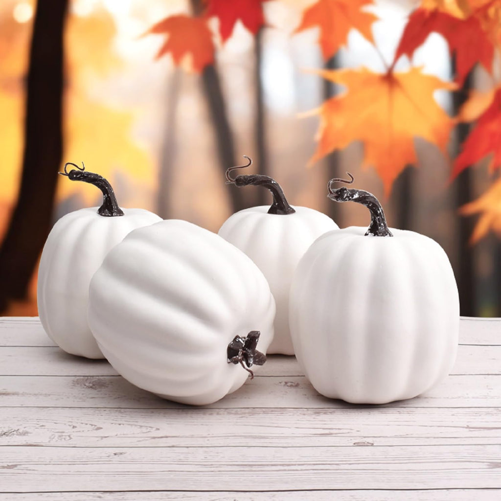Artificial Pumpkins, 6 Inch Large White Pumpkins 4pack