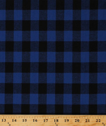 Royal Blue Black Buffalo Plaid Flannel 1"x 0.75" Check Fabric by The Yard (-royal1in)