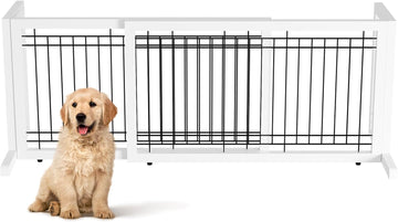 Free Standing Dog Gate, 39" - 68" Wide Pet Gate for Fireplace Stairs Doorways, Wooden Adjustable Pet Fence Indoor