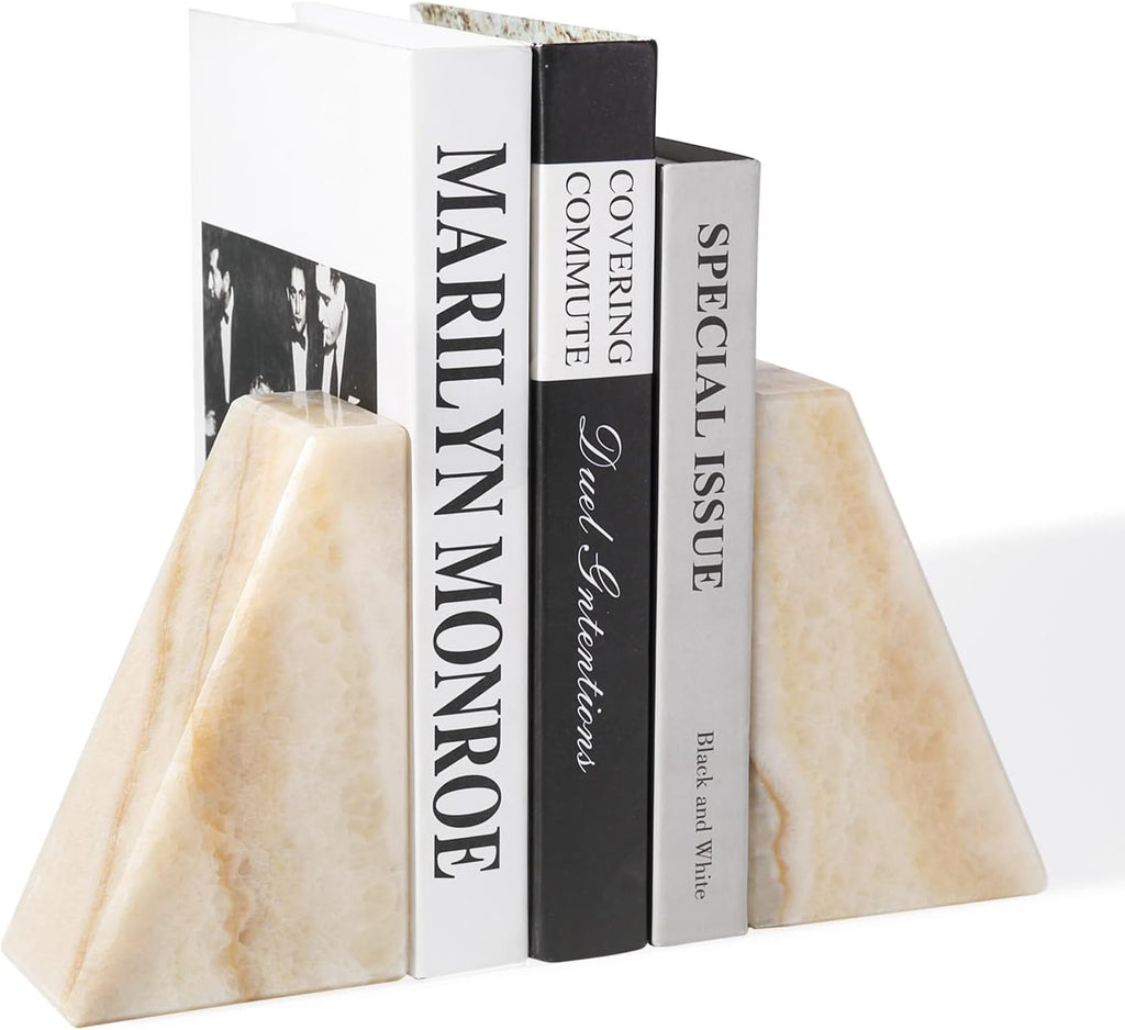 Marble Bookends for Shelves, Large Bookends for Heavy Books, Non-Slip 7Lbs Stone Book Ends for CD/Movies, Modern