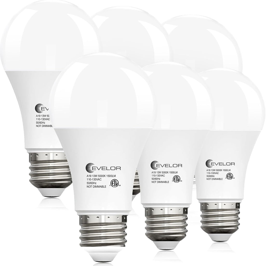 6-Packs A19 LED Light Bulbs,100 Watt Equivalent Daylight 5000K Bright Bulbs Efficient 13W,1500 Lumens E26 Base, Non