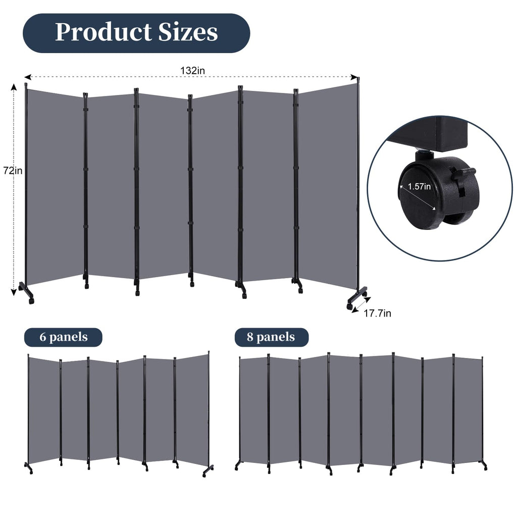 Room Divider 6 Panel-132''Wide Folding Privacy Screen, Large Partition Wall