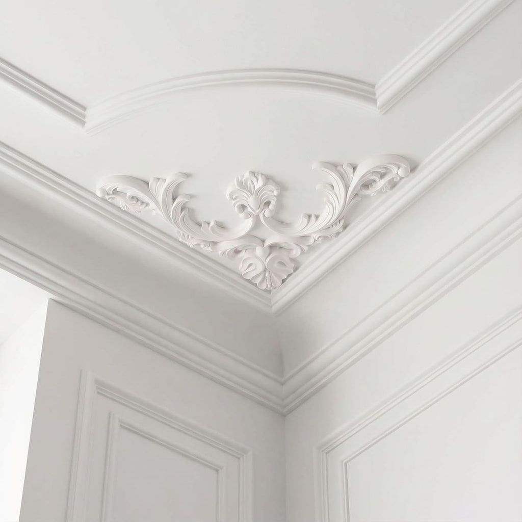 4-Pack PU Ceiling Molding Kit, 14x14 Inch French Style Corners, Decorative Wall Panels with Flowers Pattern for Accent