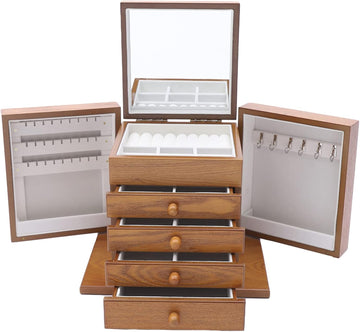 Walnut Wooden Jewelry Box 5 Layer Vintage Wood Jewelry Organizer