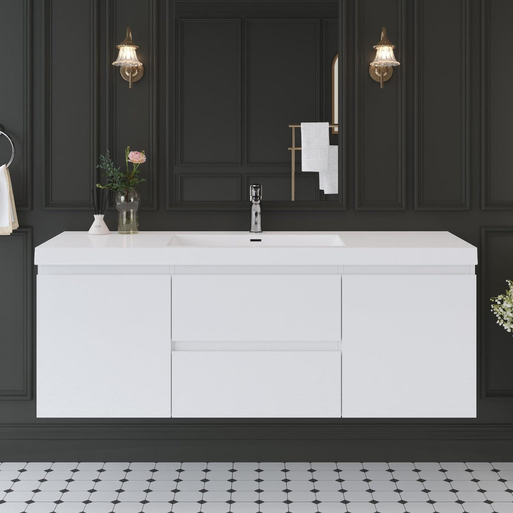 60 Inch Floating Bathroom Vanity with Sink, Large Storage Wall Mounted Floating Vanity with Soft Close Drawers