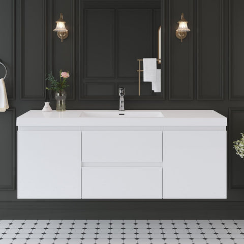 60 Inch Floating Bathroom Vanity with Sink, Large Storage Wall Mounted Floating Vanity with Soft Close Drawers