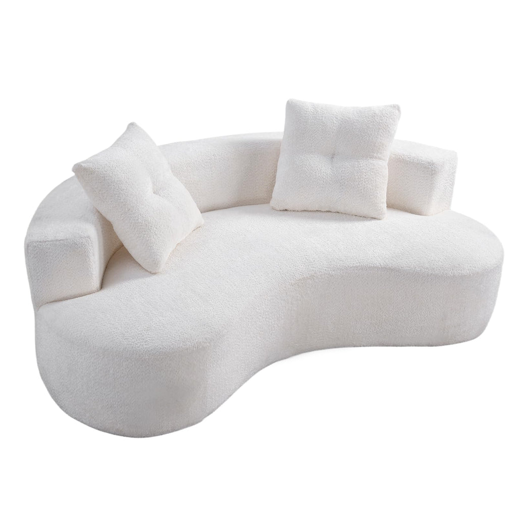 80" Boucle Curved Modular Boneless with 2 Pillows, White