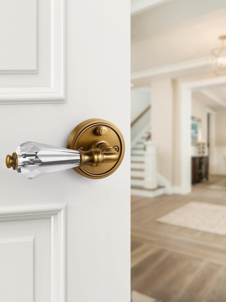 1 Pack Antique Brass Glass Door Lever Privacy Crystal Door Levers Door Lever Interior Door Handle ,Zinc Alloy