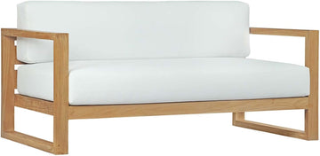 Upland Teak Wood Outdoor Patio Sofa with Cushions in Natural White