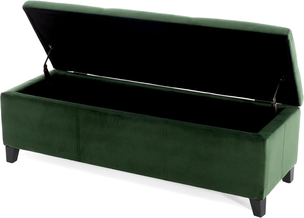 Glouster Upholstered Storage Ottoman Bench, Forest Green Velvet, Matte Black