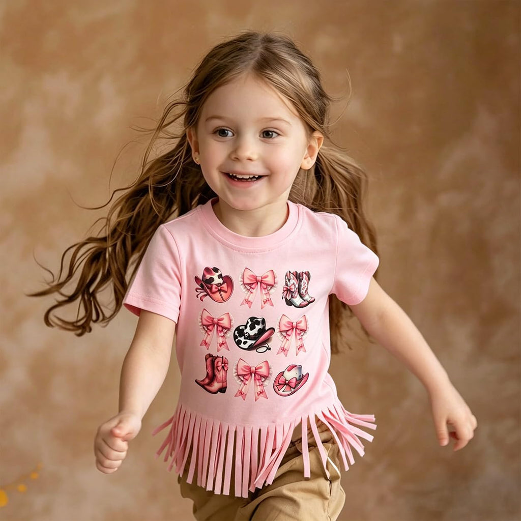 Girls Western Shirt Cowgirls Embroidered Country Concert T Shirt Graphic Horseback Rider Tassel Fringe Tee Tops