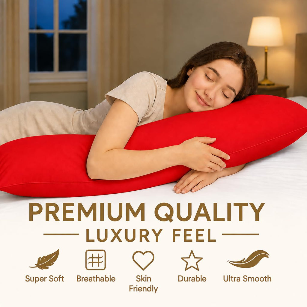 Body Pillowcase 20x48 Inch, Red, 100% Egyptian Cotton, 600 Thread Count, Zipper Closure, Soft & Breathable, Hotel
