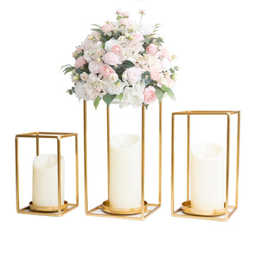 HPC Decor 3PCS Gold Metal Lanterns Decorative- 7in 9in 11in Candle Lantern Holders Decor- Modern Farmhouse Lantern