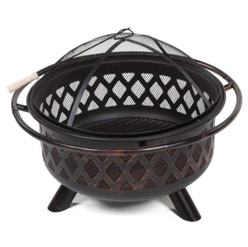 Red Rubbed Bronze Crossweave 36 inch Wood Burning Fire Pit-with Free Grill Grate and Cover, Durable and Perfect for