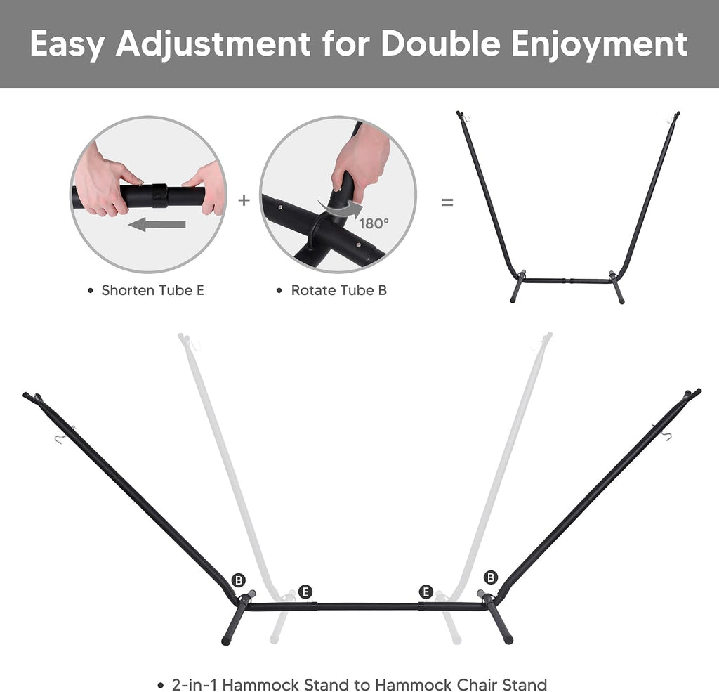 2-in-1 Hammocks Outdoor Hammock and Stand, Patented, Dark Grey | Convertible Portable Double Hammock with Stand