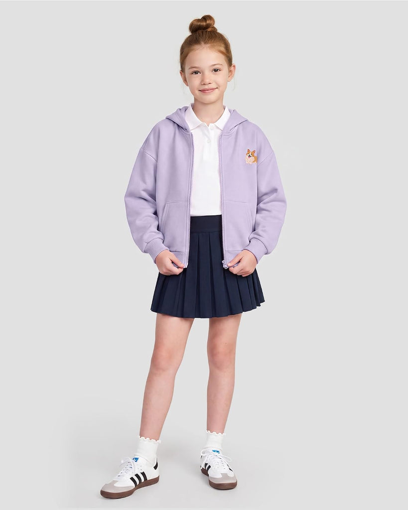 Girls Zip Up Hoodies Teen Fleece Corgi Sweatshirts with Pocket