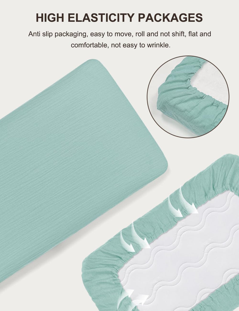 Light Blue Small Pack and Play Mattress Sheets, 39"x27" Neutral Baby Sheets for Pack and Play, Muslin Mini Crib