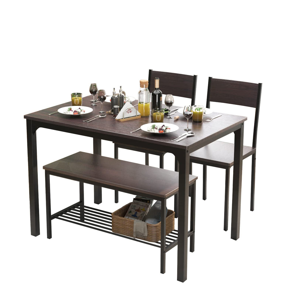 Dining Room Table Set 43 Inch Kitchen Table Set with 2 Chairs and Bench, Dining Room Table Set for 4 Home, Kitchen
