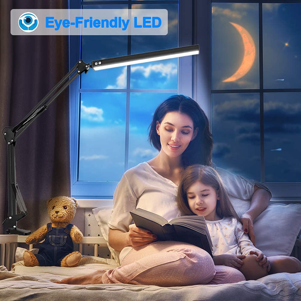 LED Desk Lamp,Reading,Adjustable Eye-Caring Desk Light with Clamp,Swing Arm Lamp Includes 3 Color Modes,10