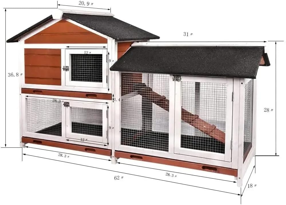 Cat Enclosure Wooden Rabbit Cage Hutches Poultry Pet Product Ladder and Outdoor Run