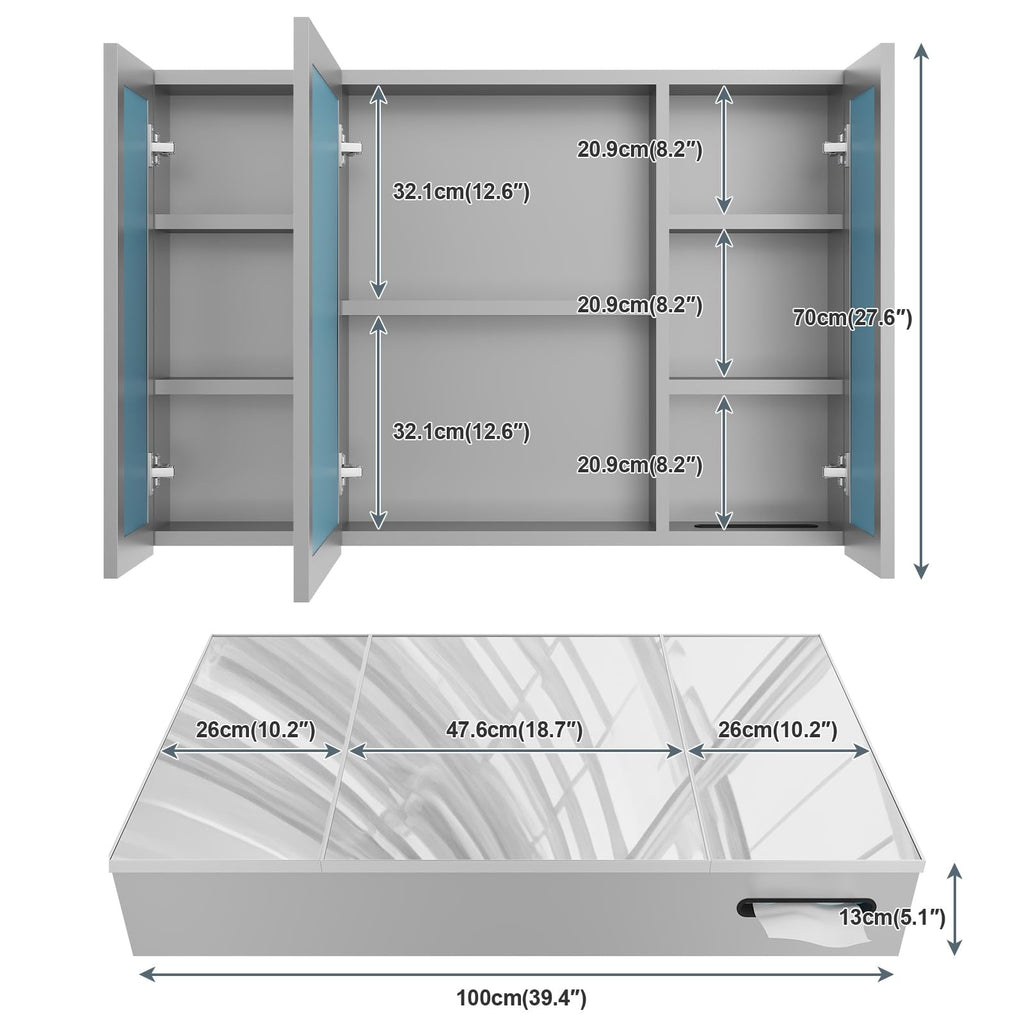 28x40 Inch Bathroom Medicine Cabinet with Mirror, Pre-Assembled Bathroom Medicine Cabinets, Surface/Recessed Wall
