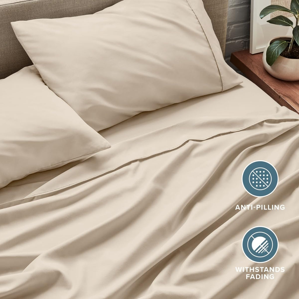 Split Cal King Sheet Set - 1800 Ultra-Soft (Split Cal King, Sand)