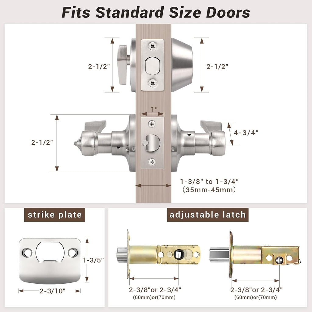 2 Sets of Front Exterior Door Knob Set with Single Cylinder Deadbolts in Satin Nickel Finish, All Keyed Same Combo