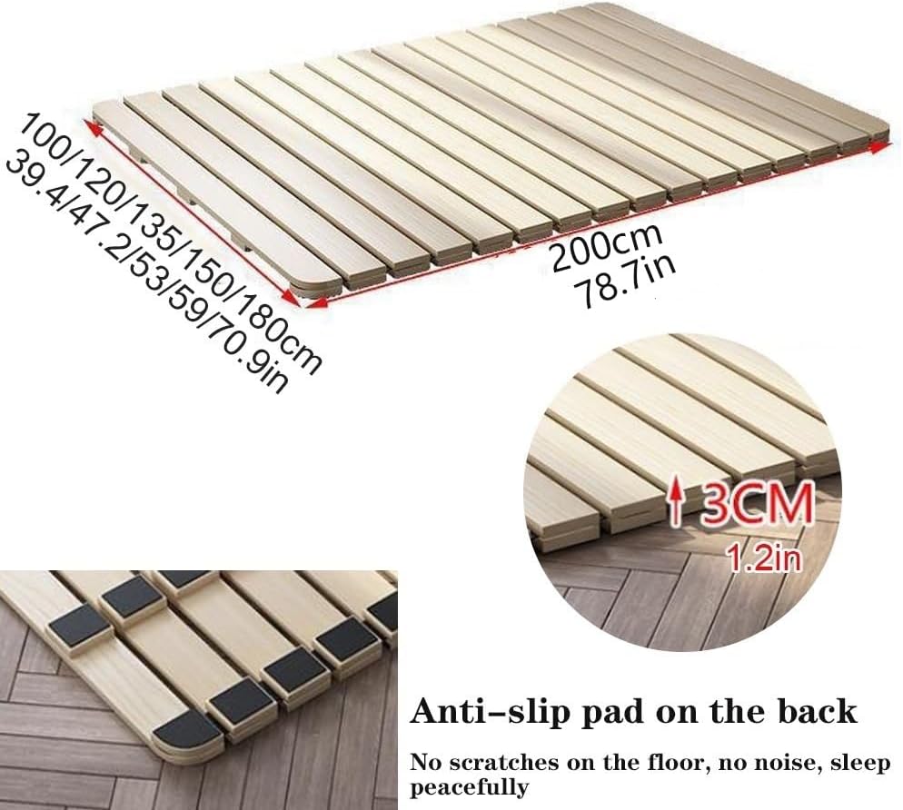 Solid Wood Bed Plate Bed Frame, Roll-Type Slatted, Floor Sleeping Frame, Foldable Futon Frame, Floor Futon Mattress