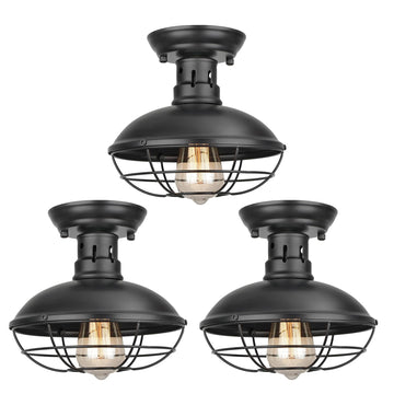 3 Pack Flush Mount Ceiling Light Industrial Farmhouse Ceiling Light Fixture Rustic Copper Metal Cage Flush Mount