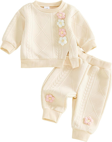 Toddler Baby Girl Outfits Long Sleeve Solid Sweatsuit Pants 2 Piece Clothes Fall Winter Infant Sweater Set