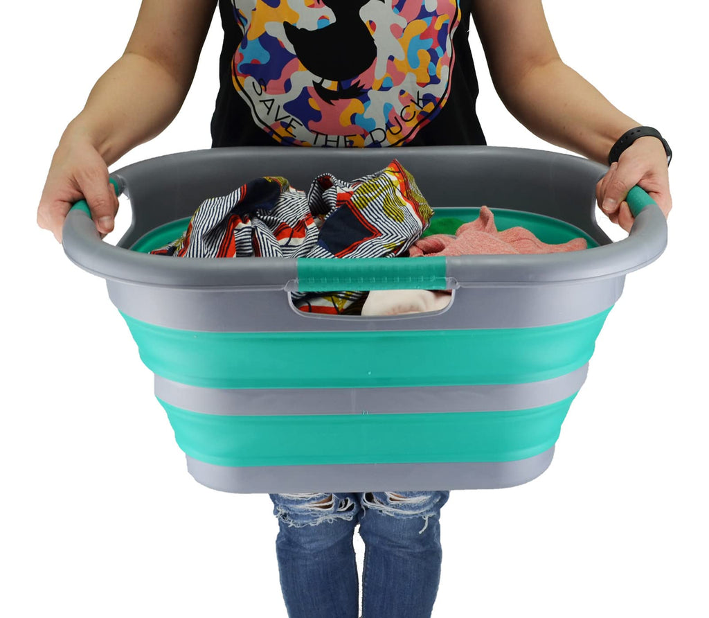 30L (7.9 gallon) Collapsible Plastic Laundry Basket - Foldable Pop Up Storage Container/Organizer - Portable Washing