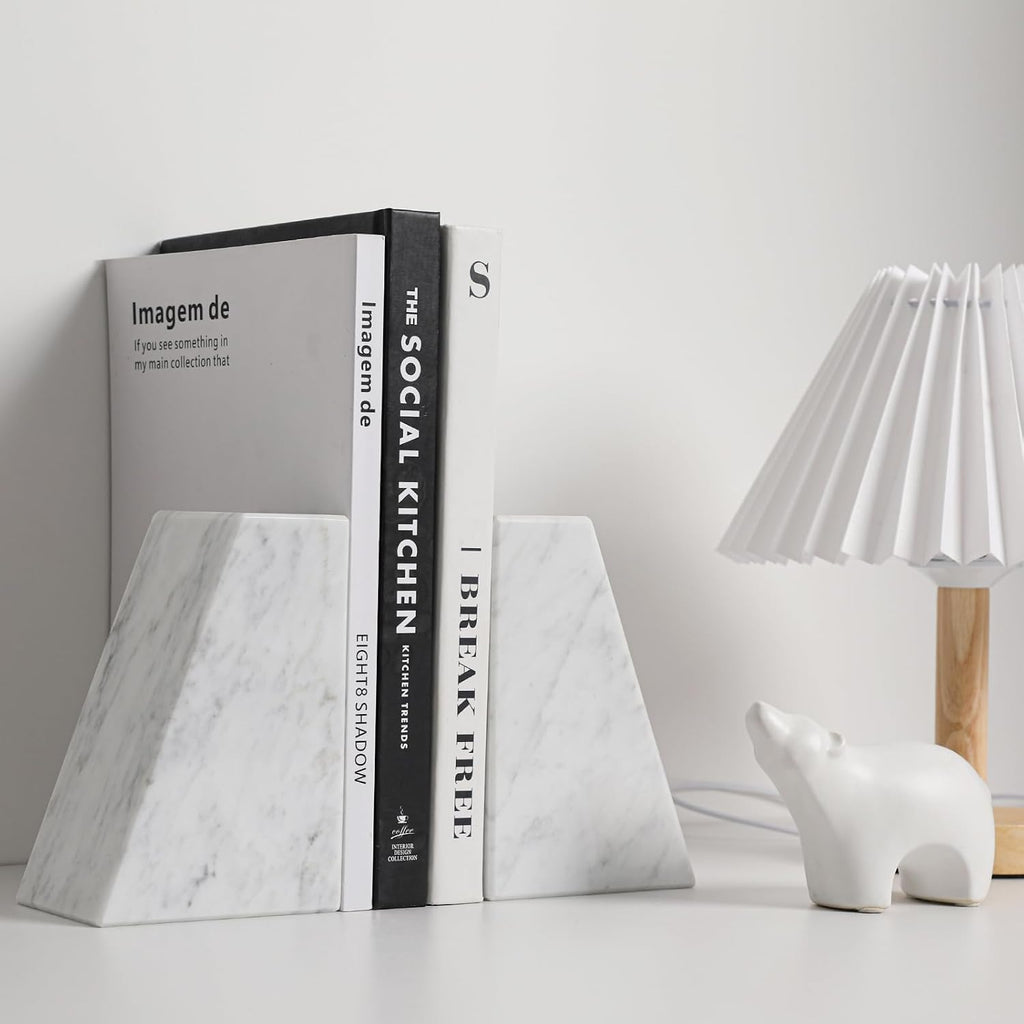 Luxury Marble Bookends for Shelves, 11LB Heavy Duty Marble Book Ends for Heavy Books, Stone Bookends Decorative
