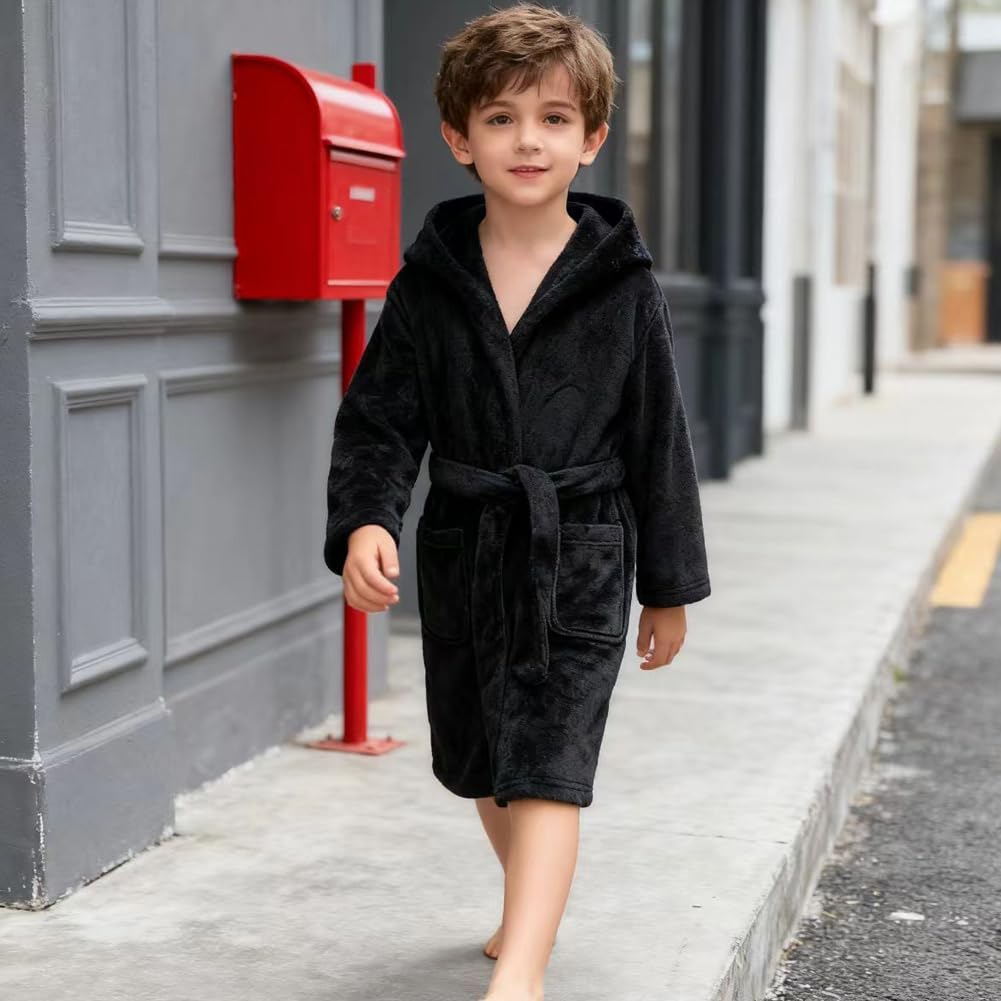 Boys Girls Robe Soft Fleece Hooded Bathrobe for Kids