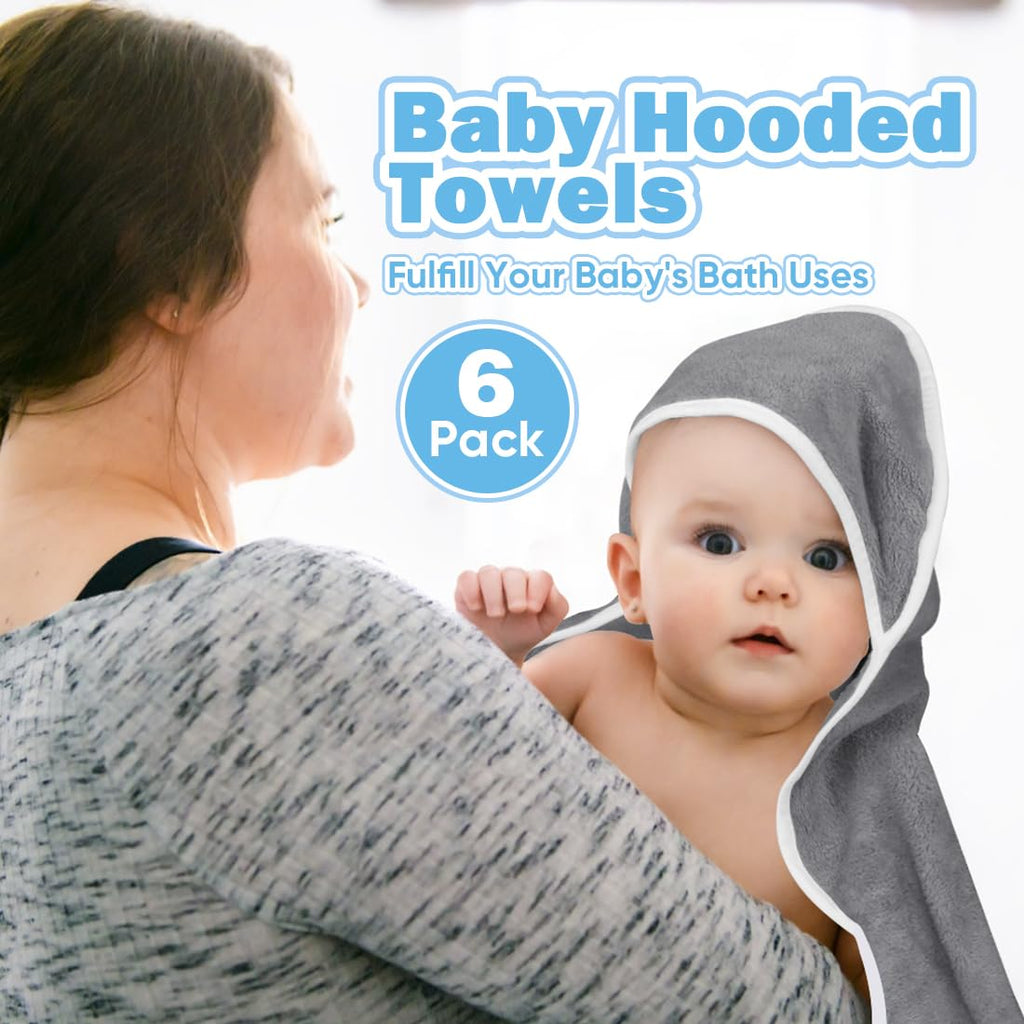 6 Pack Baby Hooded Towel 30 x 30 Inch Super Soft Bath Towel with Hood for Babies, Infant, Newborn Essential - Ideal
