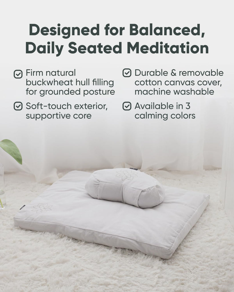 & Modern Large Meditation Cushion | Zafu Yoga Bolster Meditation Floor Pillow Seat | Buckwheat Hull Filled Crescent