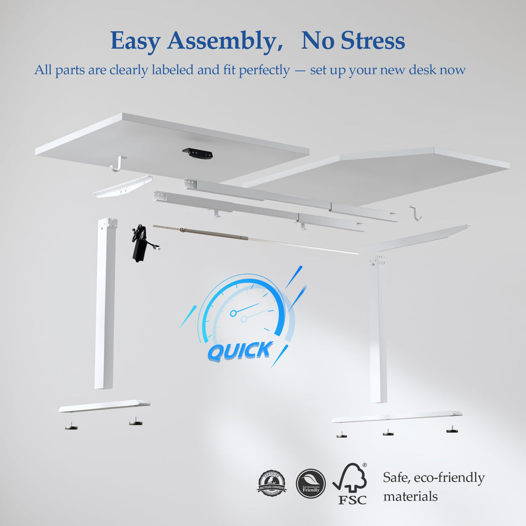 L Shaped Standing Desk, 63 Inch Corner Desk, White