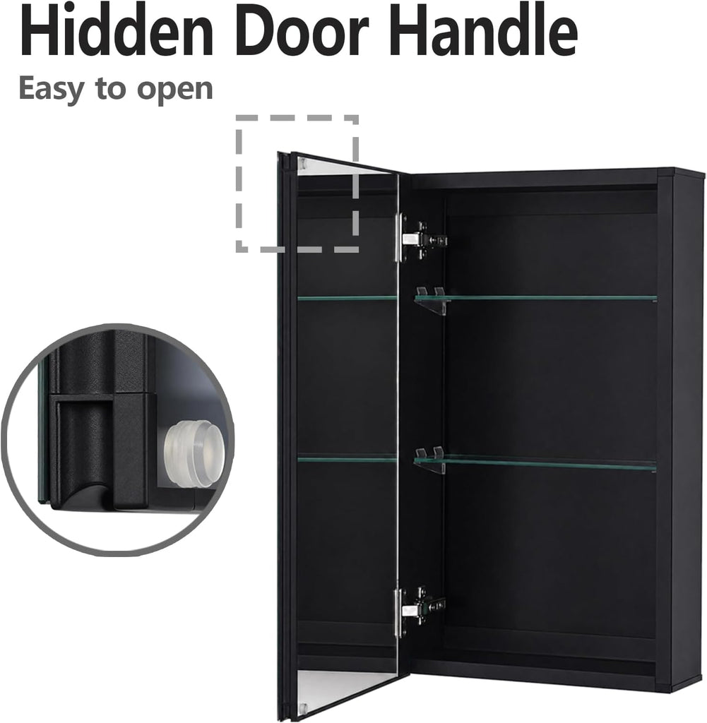 14 x 24 Black Aluminum Medicine Cabinet with Mirror, Recessed/Surface Mount | Bathroom Medicine Cabinet, 2 Adjustable