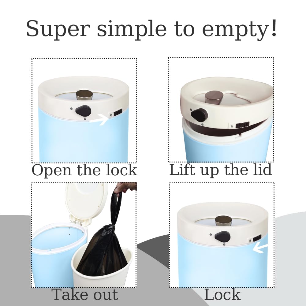 Diaper Pail, Baby Diaper Bin w/Childproof Lock, Blue Diaper Bin
