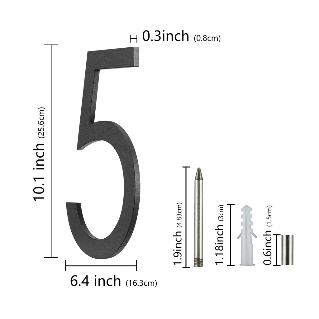 10 Inch Large house Numbers for Outside Modern Metal Black Address Number 5