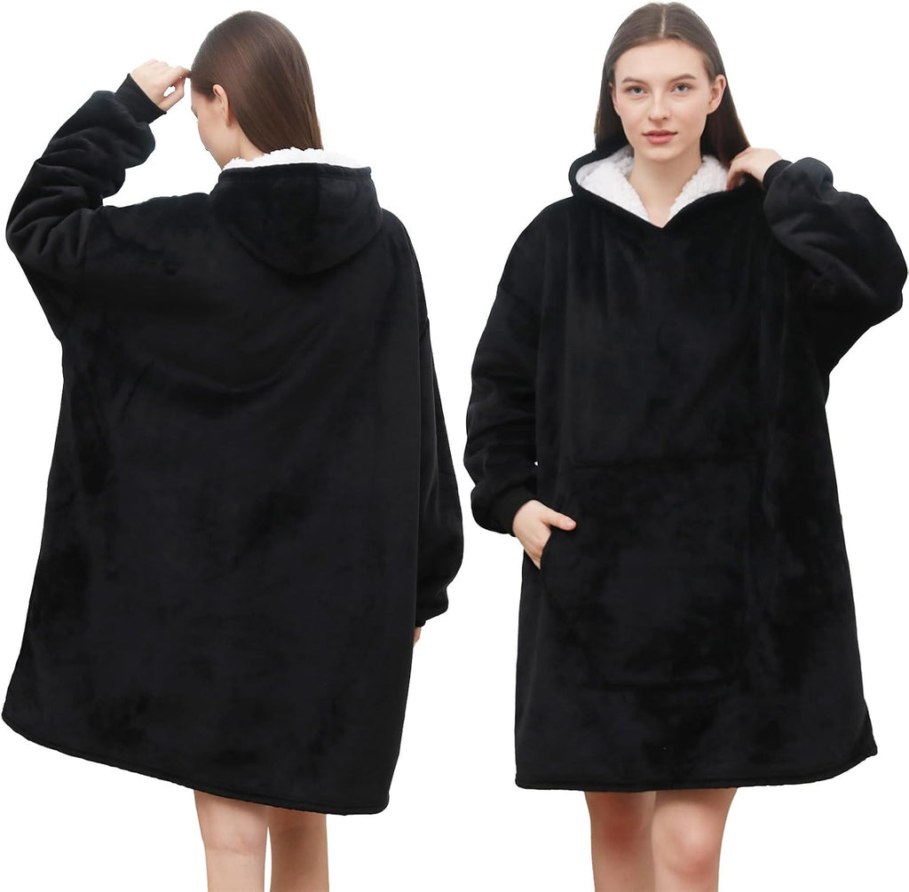 Wearable Blanket Hoodie, Oversized Sherpa Fleece Sweatshirt Blanket with Giant Hood Pocket and Sleeves for Adult