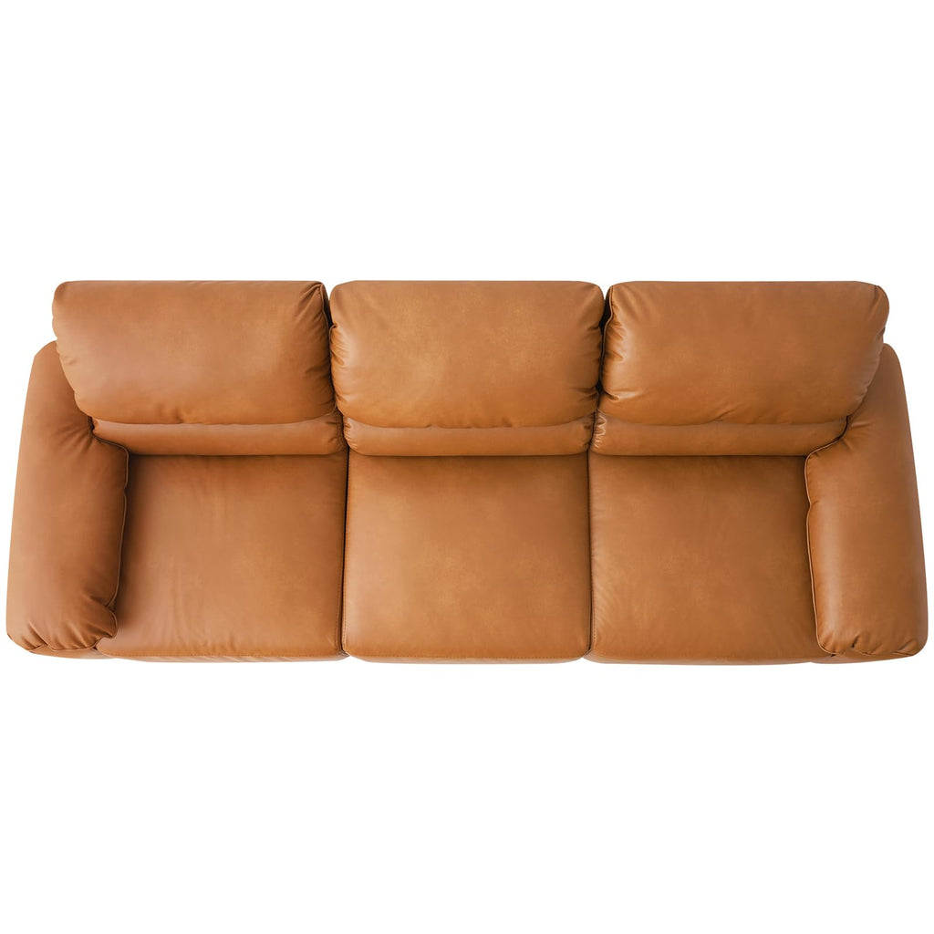 95" Faux Leather Couch, Mid Century Modern 3 Seater Sofa Couch, Brown