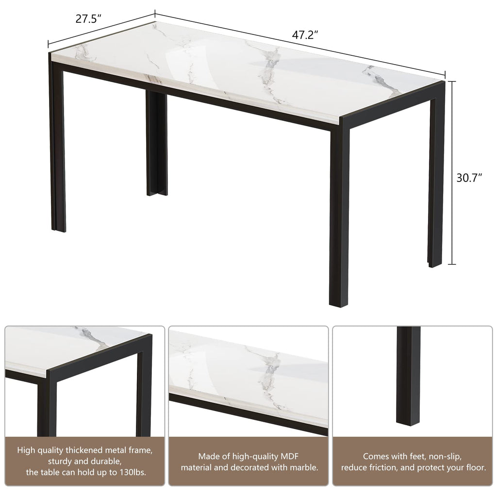 Dining Room Table Set with 2 Benches, Dining Table Set for 4-6, Dinner Table Set for 4, Faux Marble Breakfast Table