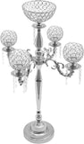 Elegant 35inch 5-Arm Crystal Candelabra with Flower Vase and Hanging Crystal Drops, Iron Taper Candle Holder Stand