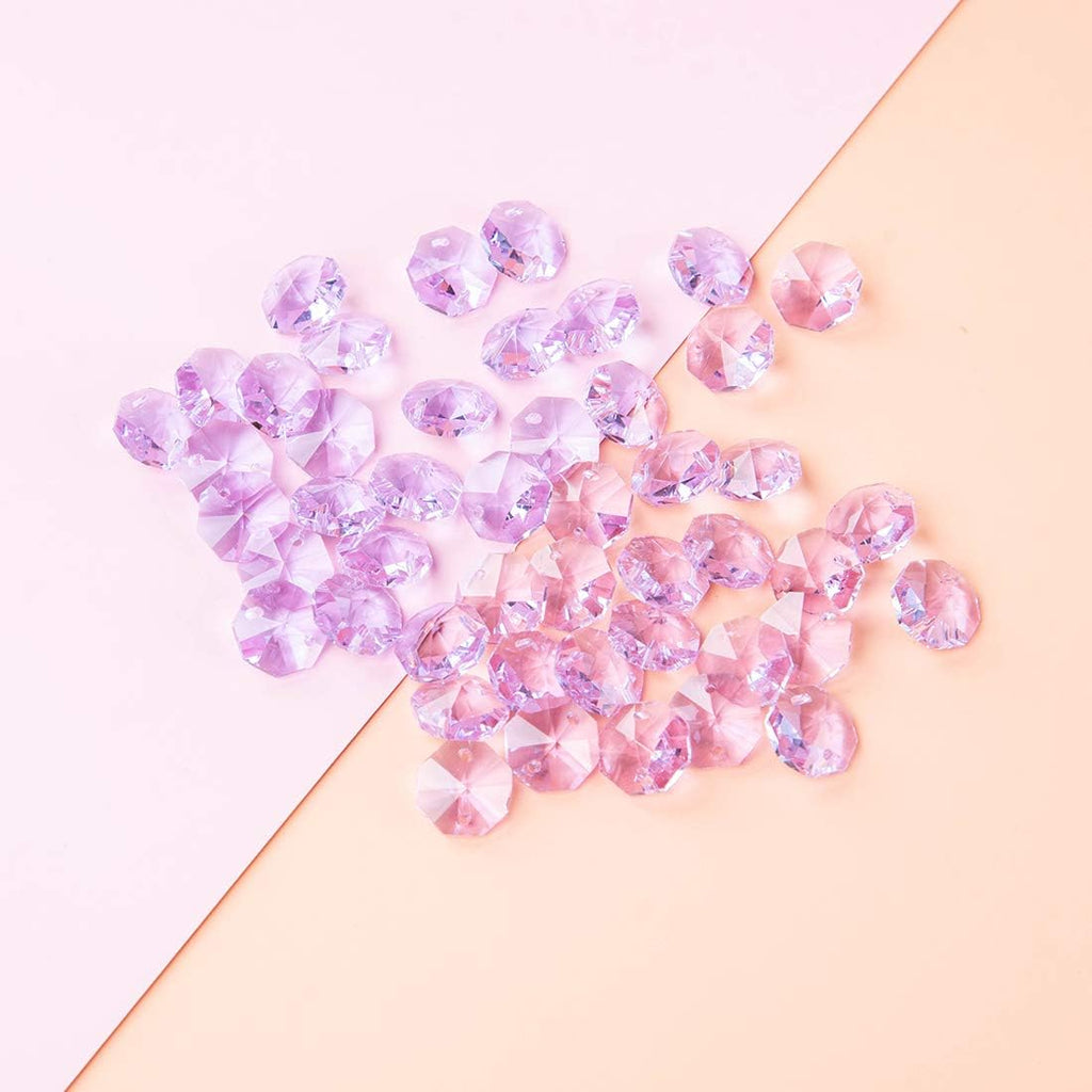 Light Purple Crystal 14mm Octagon Beads, Glass Curtain Drop Suncatchers, Crystal Garland Parts Pack of 100