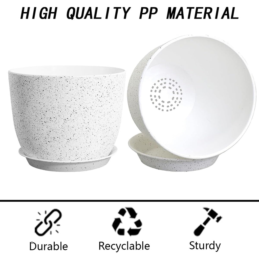 2Pack Large Indoor Planter Pot 12 Inch Plant Pot, Modern Flower Pots for Out Door Plants, Speckled White Plastic