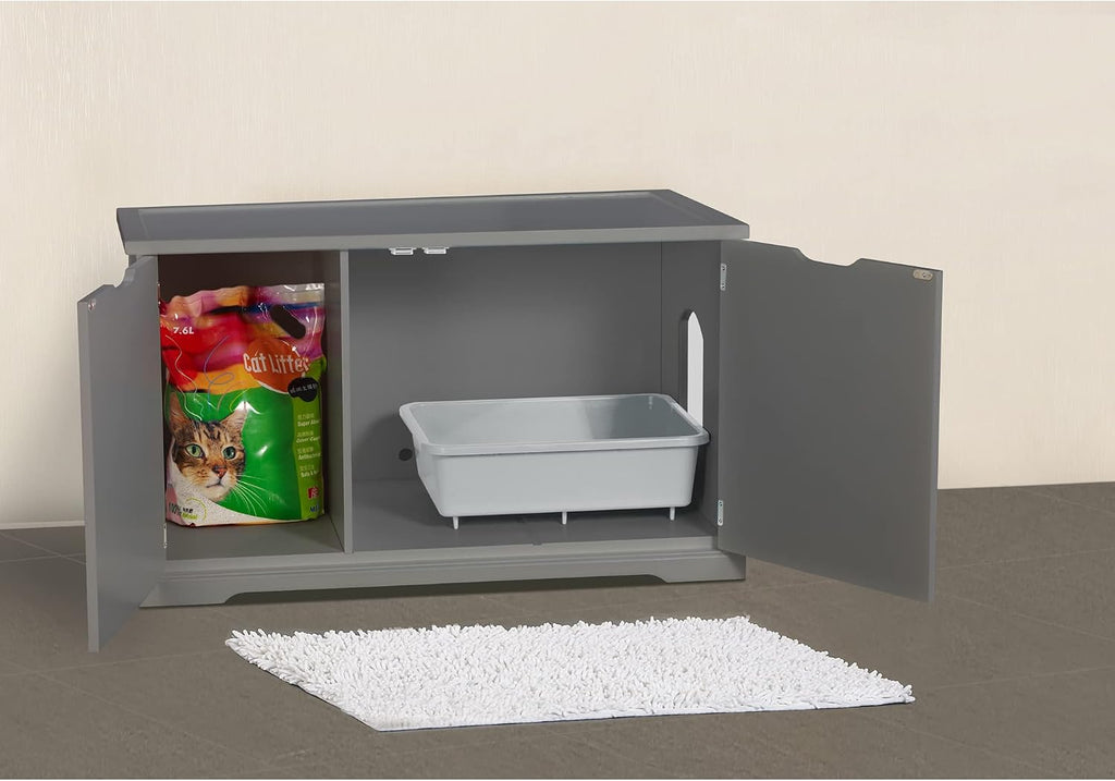 Cat Washroom Bench, Adjustable Partition, Gray